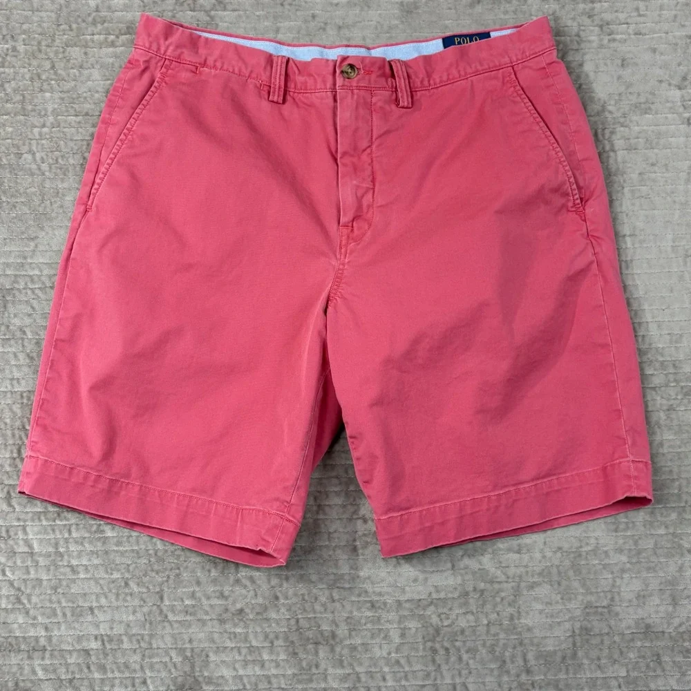 Polo Ralph Lauren Stretch Classic Fit Chino Shorts Pink Mens 33 Flat Front‎ Pony